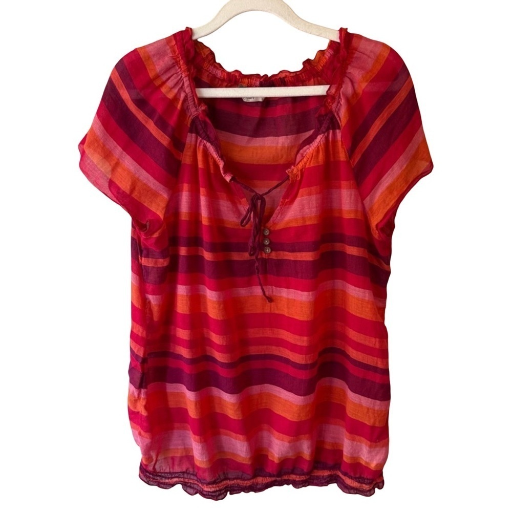 Old Navy Relaxed Red and Pink Tie Front Blouse Women’s L Sheer Lightweight